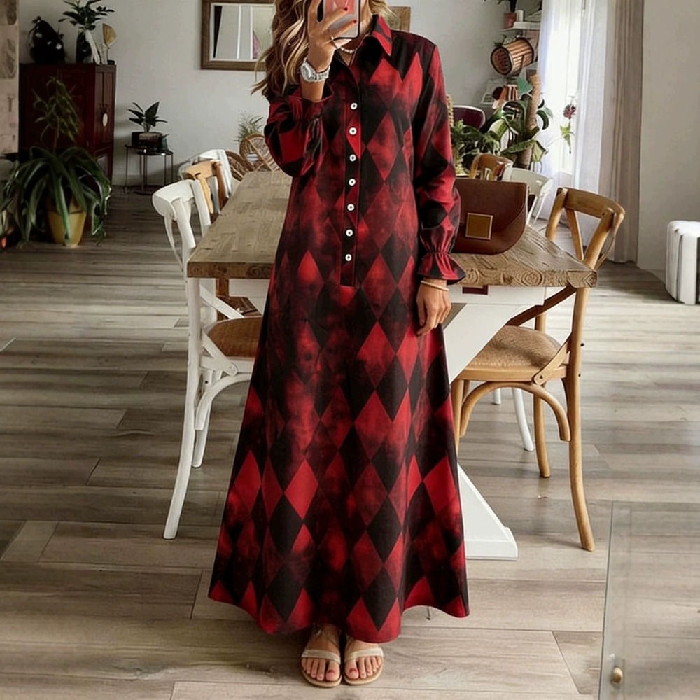Forever 21 Retro Plaid Ombre Shirt Dress Ruffle Long-Sleeve Loose Pullover Flare